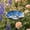 Blue#84, variant on Blue Glazed Ceramic Flower Shaped Bee Waterer and Bird Feeder with Metal Stake, Outdoor Garden Yard Art Decor, 7.48x6.10x2.36 In