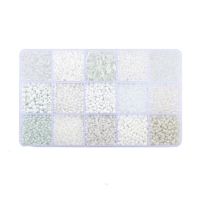 Rongfmy Colorful Round Glass Beads Bracelet Making with Storage Box for DIY Craft White