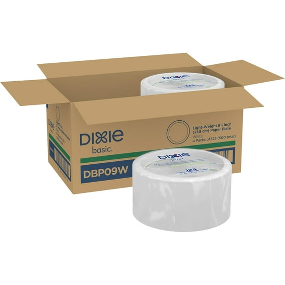 Litian Basic 8.5 Inch Light-Weight Paper Plates By GP PRO, White, 500 Count (125 Disposable Plates Per Pack, 4 Packs Per Case), DBP09W