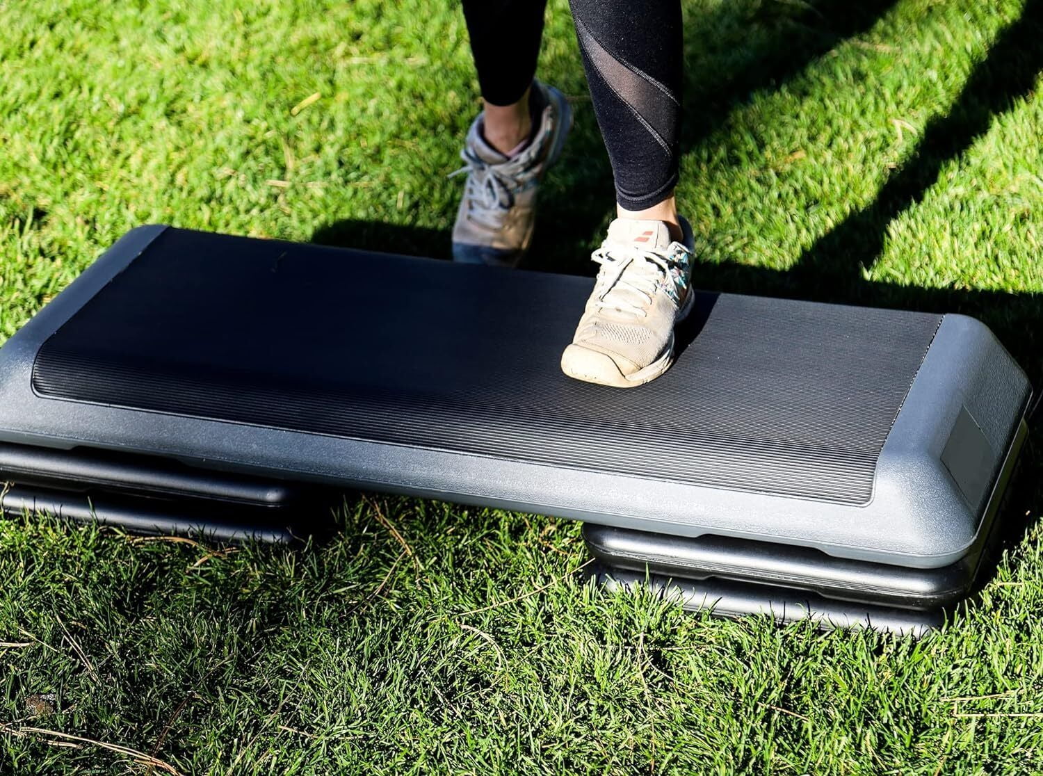 ZENSTYLE 43'' Aerobic Exercise Stepper Platform Adjustable Fitness Stepper W/4 Risers Gray