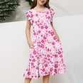 thumbnail image 5 of Zpanxa Robes Florales pour Filles Été Manches Courtes Manches Volantées Col Rond Imprimé de Fleurs Taille Poche Robe Superposée Polyester Spandex Multicolore 10-11 Ans, 5 of 5