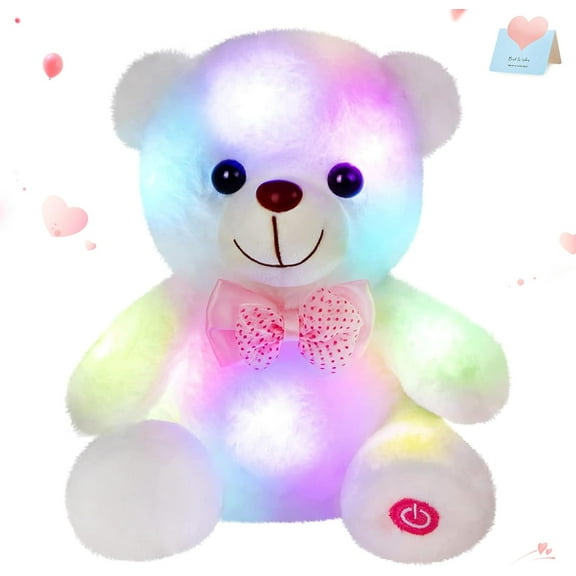 BSTAOFY Light up White Teddy Bear LED Stuffed Animal Soft Nightlight Glow Bear Plush Toy Gifts for Kids Mom Girls Birthday Christmas, 8"
