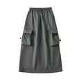 thumbnail image 2 of Ofreoo Women Solid Color Fashion Pocket Skirt Literature And Art Cotton AndElastic Waist Drawstring Frock Mid Length Skirt A-line Quick Drying Cargo Skirt Deal of the Week, 2 of 6