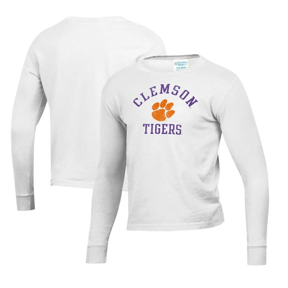 Youth  White Clemson Tigers Mascot Comfort Wash Long Sleeve T-Shirt