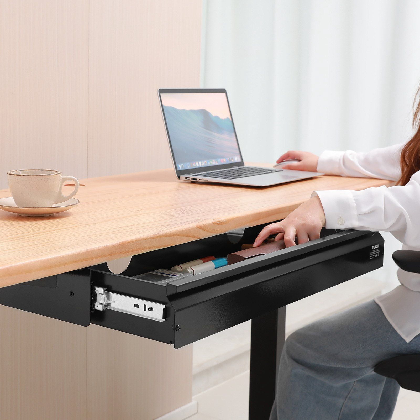 26 in Under Desk Drawer Organizer Slide-Out Storage for Home Office with Keyboard Tray Space Saver Extra-Wide Metal Construction Smooth Silent Glide Hidden Desktop Storage for Office Supplies Tools