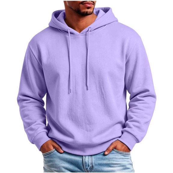 cocolona Mens Solid Color Pullover Hoodie Long Sleeve Drawstring Hooded Sweatshirt Fall Fashion Casual Loose Tops
