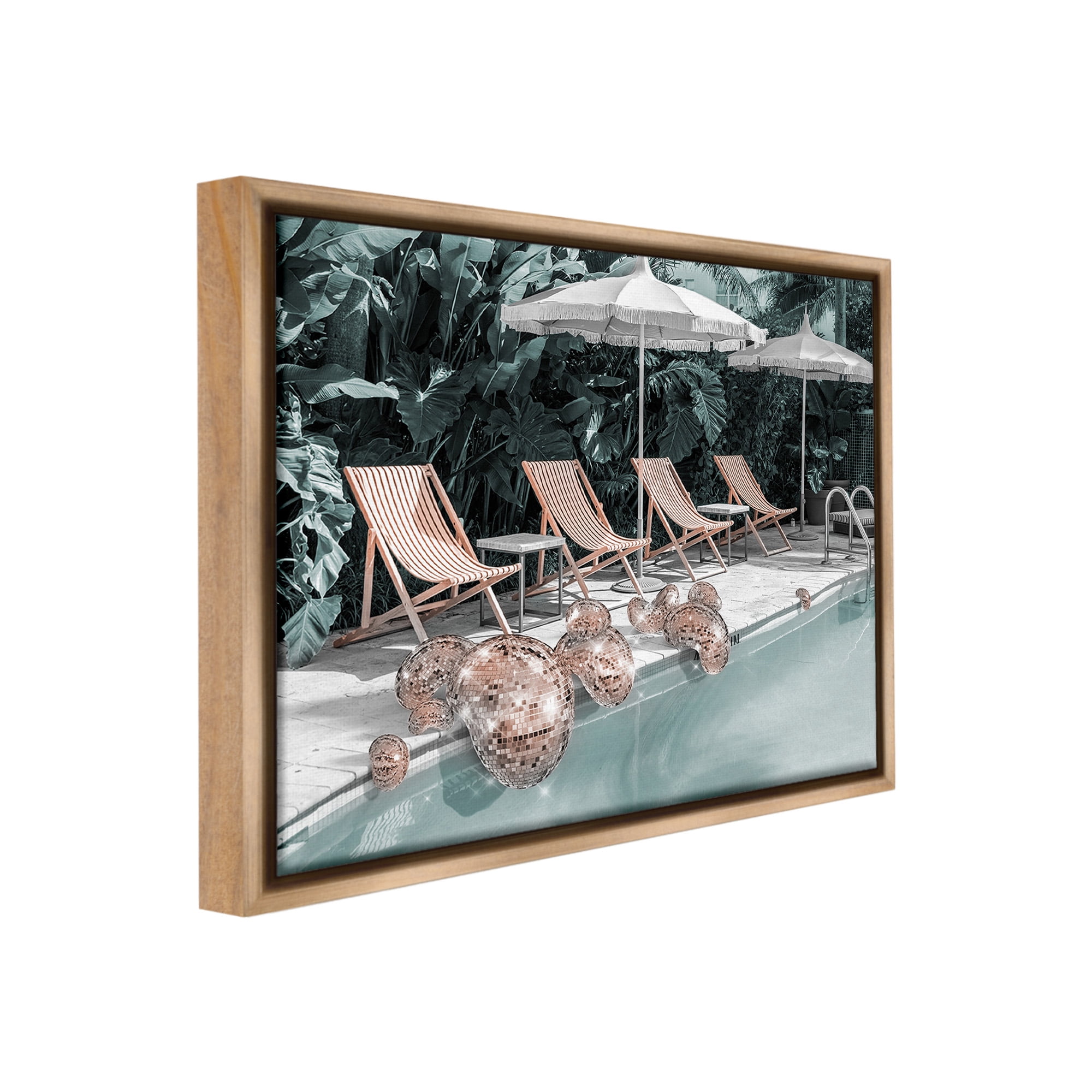 Stupell Industries Tropical Disco Balls Nature Painting Brown Floater Framed Canvas Art Print Wall Art, 21 x 17