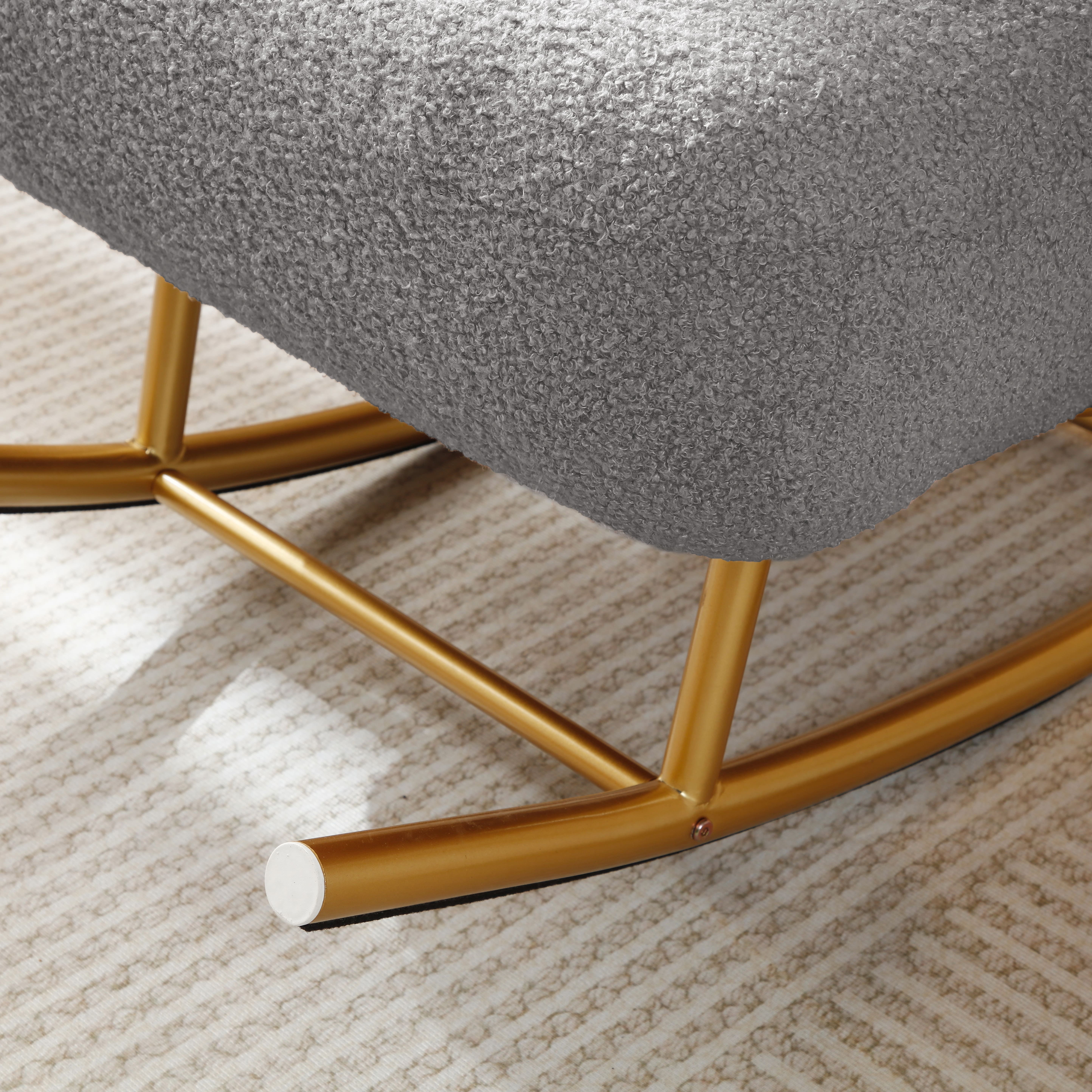 Modern Sherpa Fabric Nursery Rocking Chair - Grey Upholstered Rocker Glider Chair with Gold Metal Frame - Comfy Armchair for Baby and Kids - Leisure Sofa Chair for Nursery/Bedroom/Living Room/Office