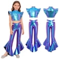thumbnail image 7 of Aislor Girls Metallic Dance Outfits Latin Jazz Performance Tank Top With Flared Pants Set Disco Party Blue 14, 7 of 7