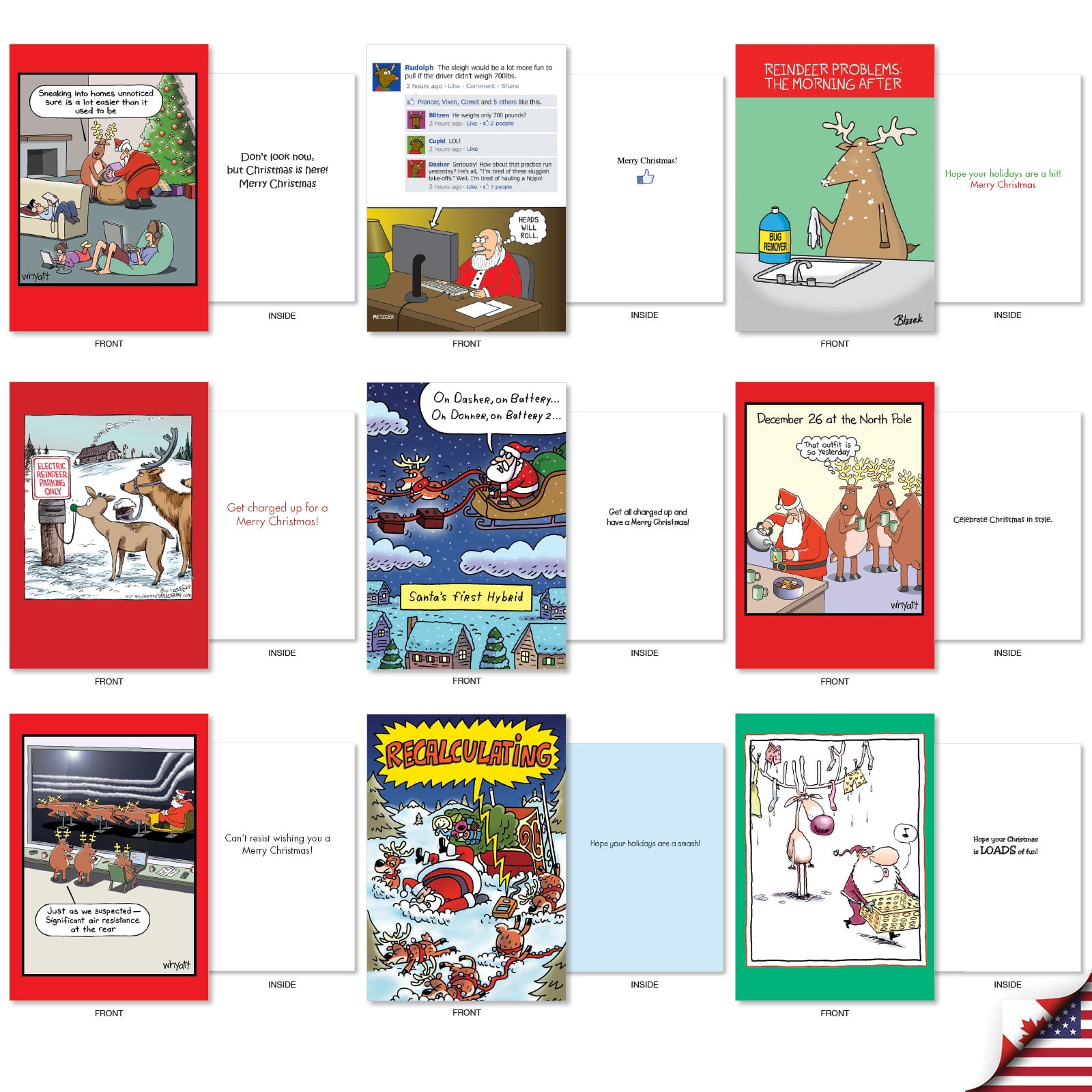 NobleWorks 36 Assorted Box Set Funny Christmas Greeting Cards w/5 x 7 Inch Envelopes (36 Designs, 1 Each) Fun Reindeer AC10711XSG-B1x36