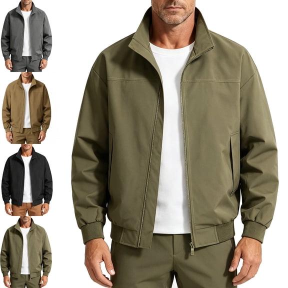 Danhjin Men's Fall Jackets Lapel Full Zipper Long Sleeve Stand Collar Winter Outerwear Solid Color Comfy Fashion Coats