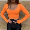 thumbnail image 4 of Body de manga larga para mujer, leotardo corporal ajustado y encantador a la moda para bailar S naranja, 4 of 12