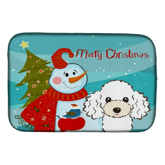 Carolines Treasures BB1877DDM Snowman With White Poodle Dish Drying Mat