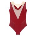 thumbnail image 4 of YONGHS Womens Rhinestone Fringed Leotard Mesh Patchwork Tassel Sleeveless Gymnastics Dance Bodysuit Burgundy M, 4 of 7