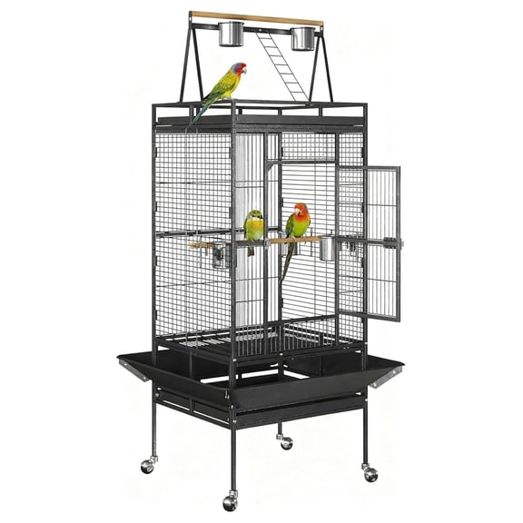SONGMY 68-Inch Playtop Parrot Cage - Wrought Iron Birdcage with Rolling Stand, Large Pet Bird House for Cockatiels & Parakeets