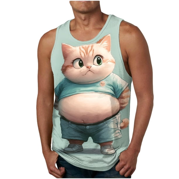 Camisas de Suéter para Hombre Moda Casual Hawaii Impresión sin Mangas Cuello Redondo Tanque Deportivo, Poliéster