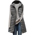 thumbnail image 1 of ORUYROP Gilet Long Matelassé Sans Manches pour Femmes, Doudoune à Capuche à Fermeture Éclair Complète, Manteaux avec Poches, 1 of 2