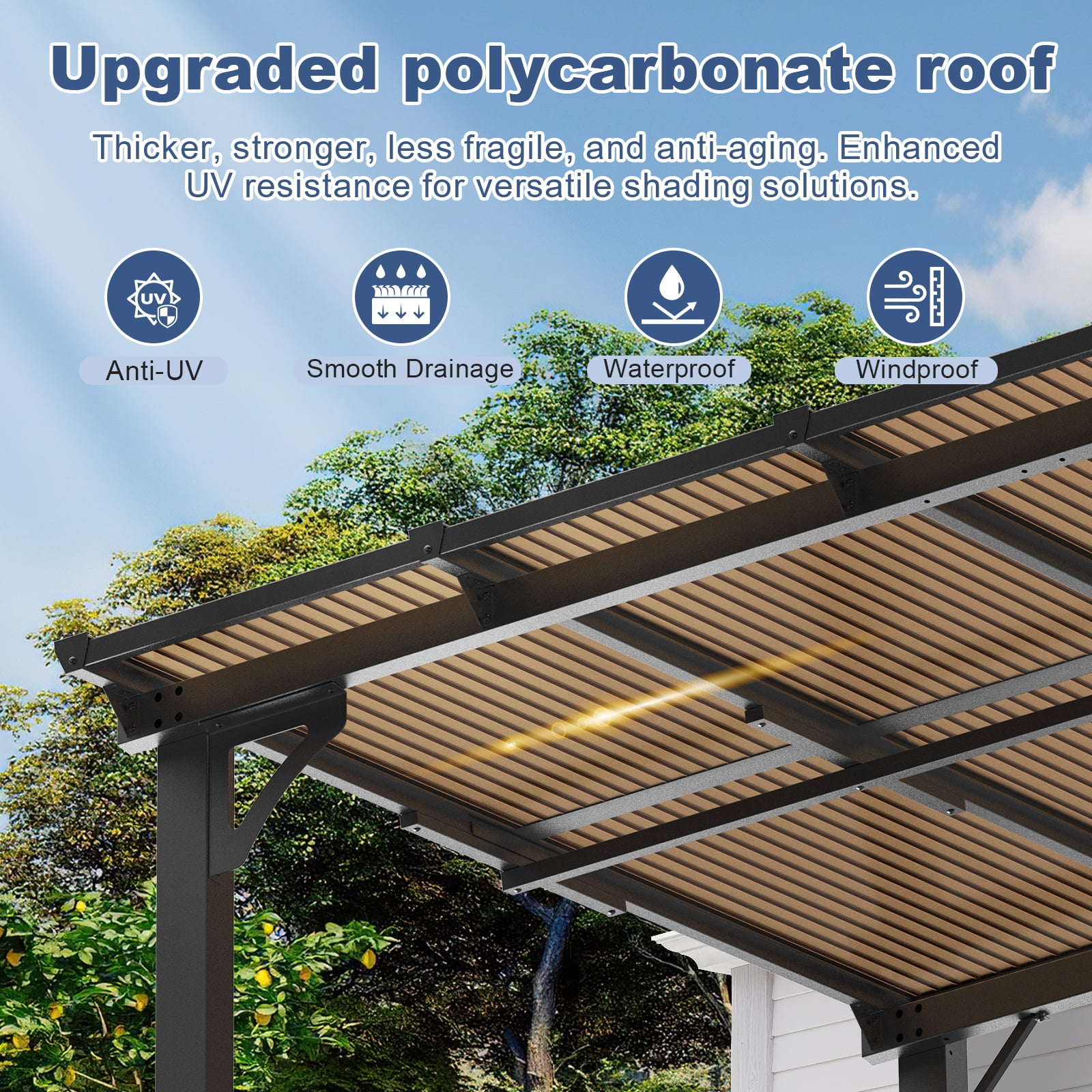 MEISSALIVVE 5' x 8' Hardtop Wall Mounted Gazebo Pergola, Lean-to Metal Awning with Sloped Roof, Outdoor Shelter for Patio, Deck, Backyard, Black