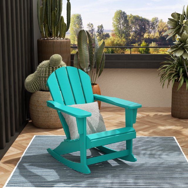 Westintrends Mecedora Ext. Malibu Clásica de Madera de Poliéster Resist. a Todo Clima, Silla Adirondack de Plást. para Patio y Césped con Soporte de 350 Lb, Color Turq.