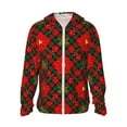 thumbnail image 2 of Uemuo Christmas Plaid Flower Pattern Women's Full Zip UPF 50+ Sun Protection Hoodie Jacket Long Sleeve Sun Shirt Hiking Outdoor Performance with Pockets-Large, 2 of 9