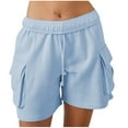 thumbnail image 6 of CLOISE Shorts for Women with Pockets Blue L Summer Fashion Casual Loose Athletic Shorts Solid Elastic Waisted Rope Tie Comfy Running Bermuda Shorts, 6 of 6