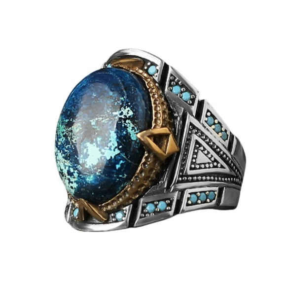Roarsilver Azurite Stone Silver Man Ring-925k Silver Mens Ring-Handmade Mens Ring-Silver Rings for Men and Women-Natural Azurite Stone Ring | 5