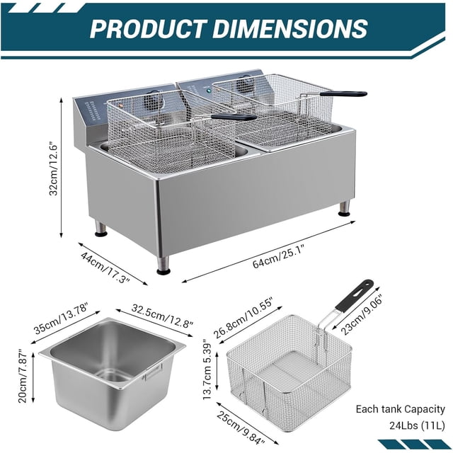 QinaQin Friteuse Électrique en Acier Inoxydable 11+11 L avec Paniers, Acier Inoxydable