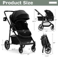 thumbnail image 5 of INFANS 2 in 1 Baby Stroller, High Landscape Infant Stroller, Foldable Pushchair with Adjustable Canopy, Cup Holder, Storage Basket, Suspension Wheels (Black), 5 of 8