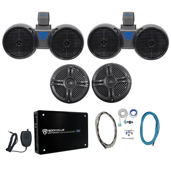 Pair Rockville Dual 6.5" Wakeboards (2) 6.5" Speakers 4-Channel Amplifier Amp Kit