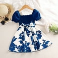 thumbnail image 4 of WOLLED Toddler Baby Girls Short Flare Sleeve Dresses 4-7y Kids Square Neck Floral Princess Dress Casual Square Neck Tutu Dress Summer Party Princess Dress with Bowknot, 4 of 11