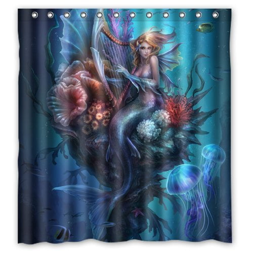MOHome Vintage Vintage Mermaid Art Shower Curtain Waterproof Polyester Fabric Shower Curtain