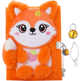 thumbnail image 1 of Zorro Diario para niñas con candado y llaves, Cuaderno diario de peluche para niños, Diario de bloqueo con 160 páginas rayadas para escribir dibujos, Regalos de cumpleaños para niñas Xtellar naranja, 1 of 4