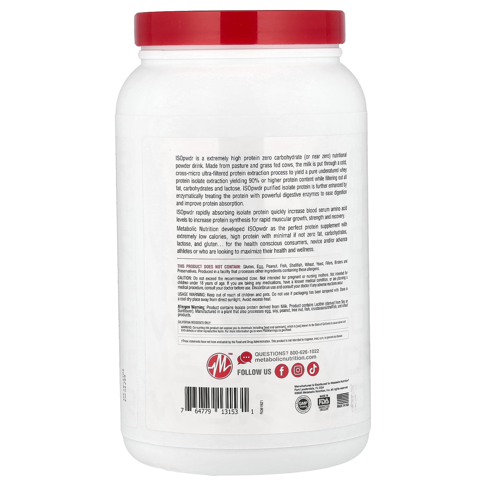 Metabolic Nutrition ISOpwdr, Whey Protein Isolate, Chocolate Cupcake, 1.52 lb (690 g)