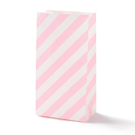 100 pc Rectangle Kraft Paper Bags None Handles Gift Bags Stripe Pattern Pink 9.1x5.8x17.9cm