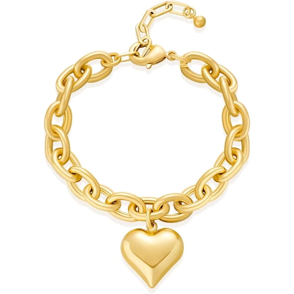 Women's Heart Bracelet Sparkling gold cable link bracelet with fluffy heart charm Mother's Day Heart Bracelet Gift