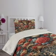 thumbnail image 2 of Ambesonne Leopard Quilted Coverlet 2 Pcs, Rich Rococo Style Roses, Twin Size, Dark Coral Caramel and Blue, 2 of 4