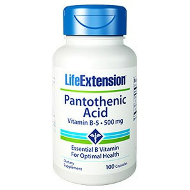 Pantothenic Acid Vitamin B5 500mg Life Extension 100 Caps