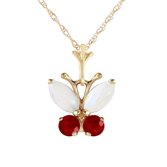 Galaxy Gold 14K Yellow Gold 0.7 Carat Ruby and Opal Butterfly Necklace - July Birthstone - Passion & Protection - 16" to 24" - Fine Jewelry for Women