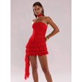 thumbnail image 6 of Women's Solid Color Ruffled Hem Bandeau Dress, Dresses For Women, Red, 6 of 7