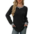 thumbnail image 3 of Camisas de Larga para Mujer, Suéteres, Conjuntos de Otoño, Bloques de Color, Ropa de Invierno, Elegantes, Informales, Suaves. Negro XXL, 3 of 7