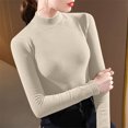 thumbnail image 2 of Wyobmus Womens Turtleneck Shirts Long Sleeve Fleece Undershirts Slim Fit Tops Mock Neck Base Layer Tops Beige, 2 of 4