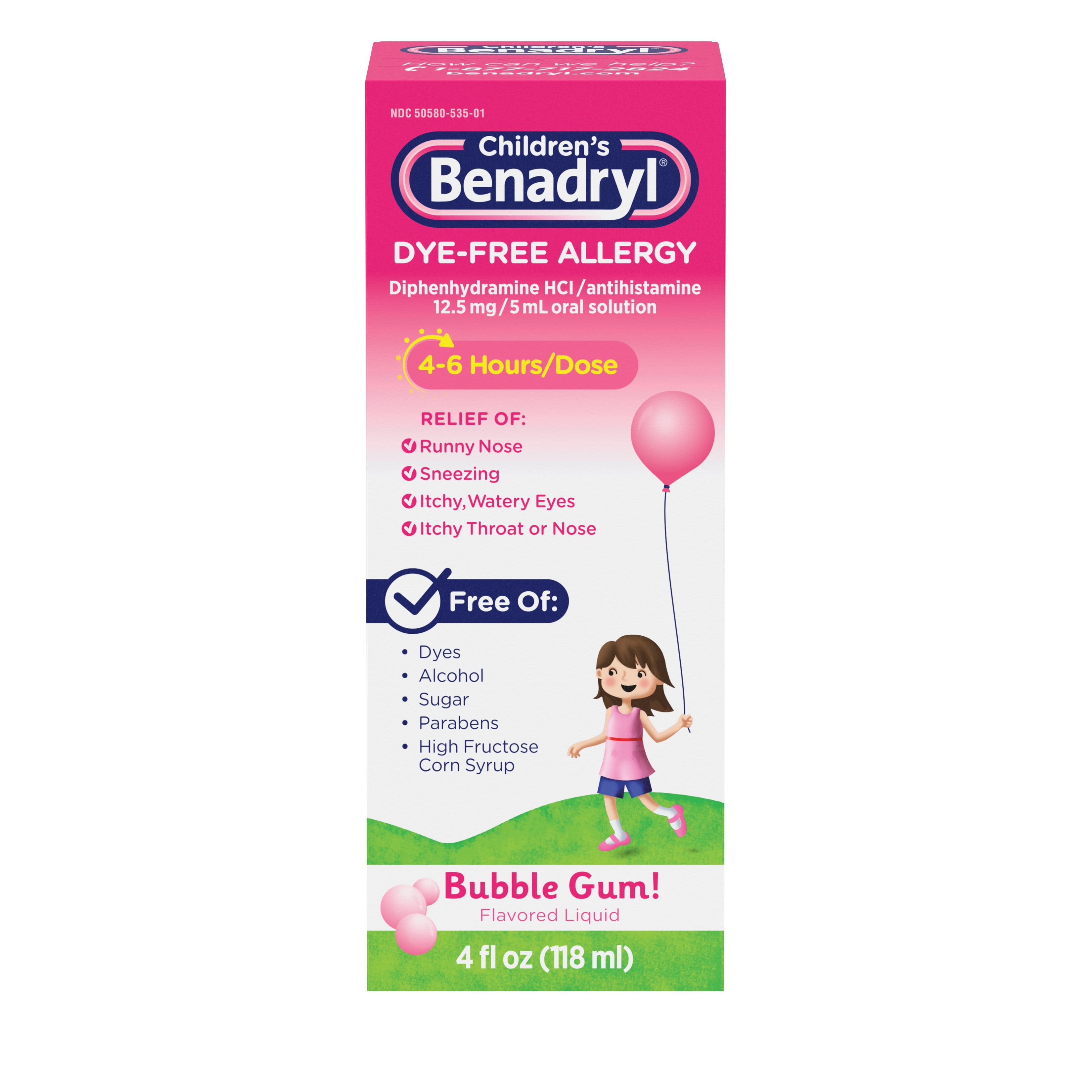 Children's Benadryl DyeFree Allergy Liquid, Bubble Gum, 4 fl. oz