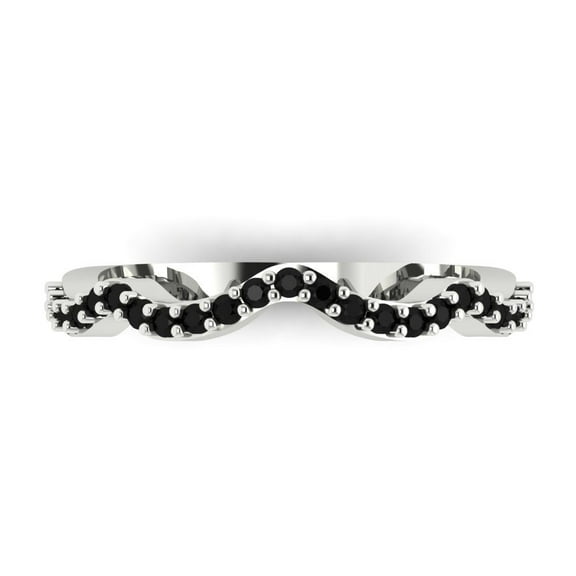 0.23 ctw Wedding Band for Women - 18K White Gold Natural Onyx Stackable Eternity Ring