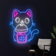 thumbnail image 3 of Handmadetneonsign Cat Drinking Boba Tea Wall Art, Boba Tea Open Wall Decor, Milk Tea Wall Decor, 3 of 5