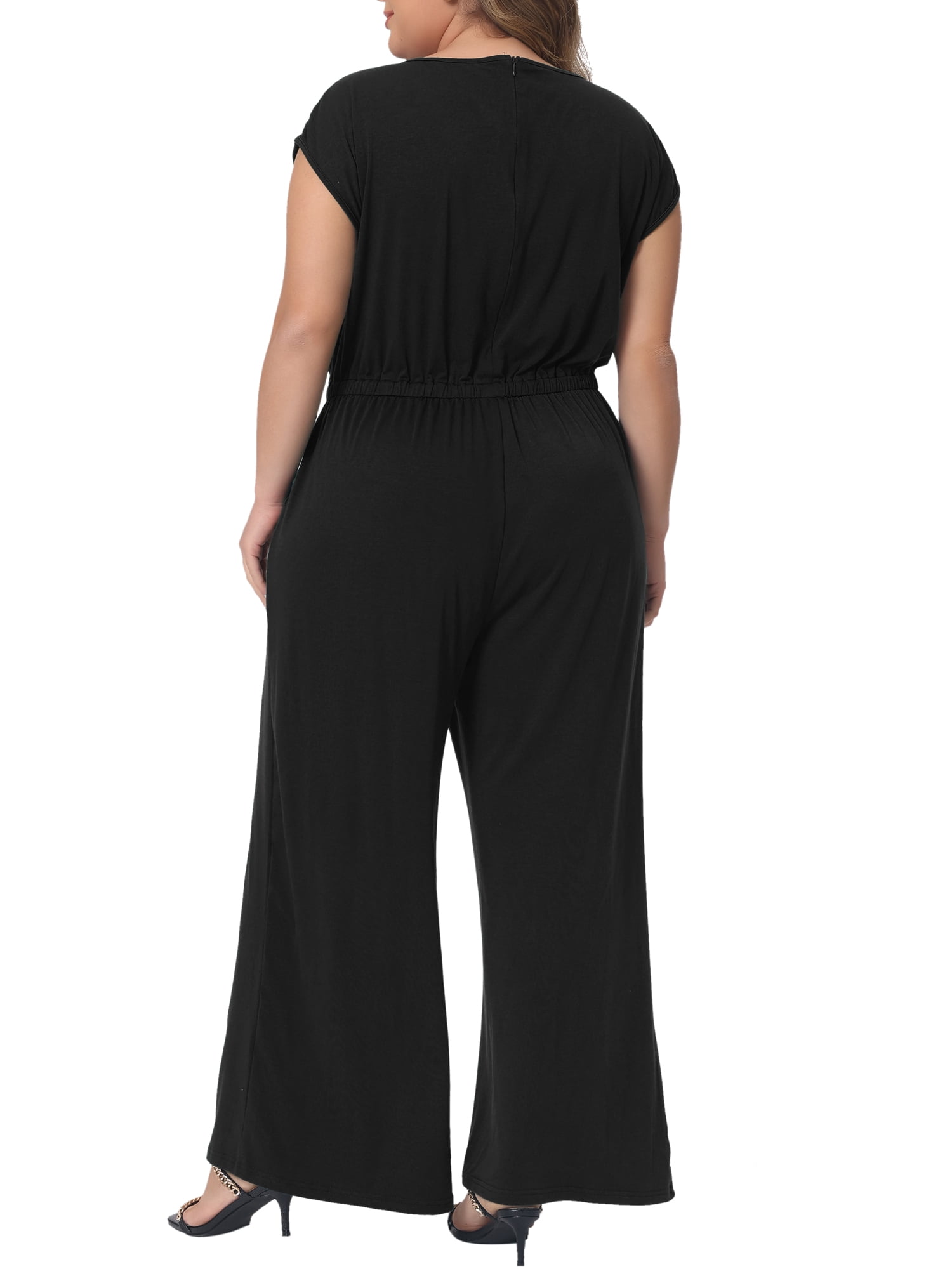 DARING DIVA Women's Plus Overall Rompers with V Neck and Sleeveless Design 4XL Black