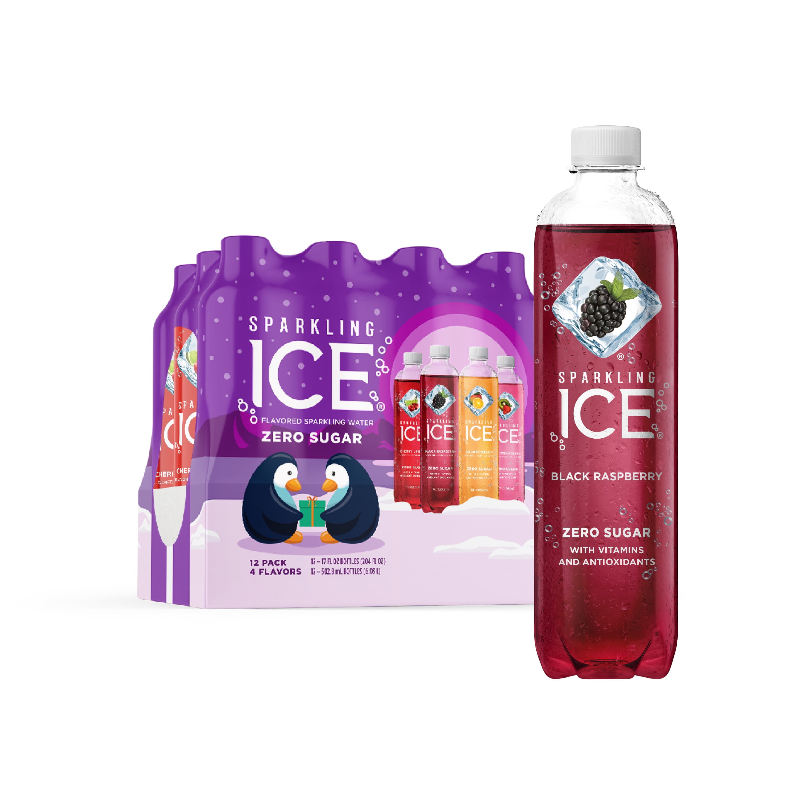 Sparkling Ice Variety Pack, 17 Fl Oz, 12 Count (Black Raspberry, Cherry Limeade, Orange Mango, Kiwi Strawberry)