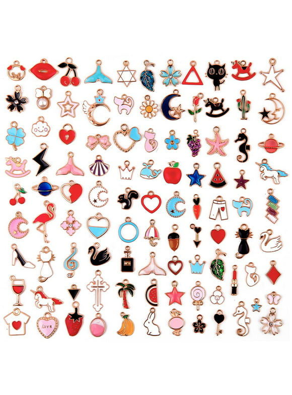 Bracelet Charms for Jewelry Making, Wholesale Bulk Lots Jewelry Making Charms Assorted Gold-Plated Enamel Charms Earring Charms for DIY Necklace Bracelet Making Supplies(100PCS)