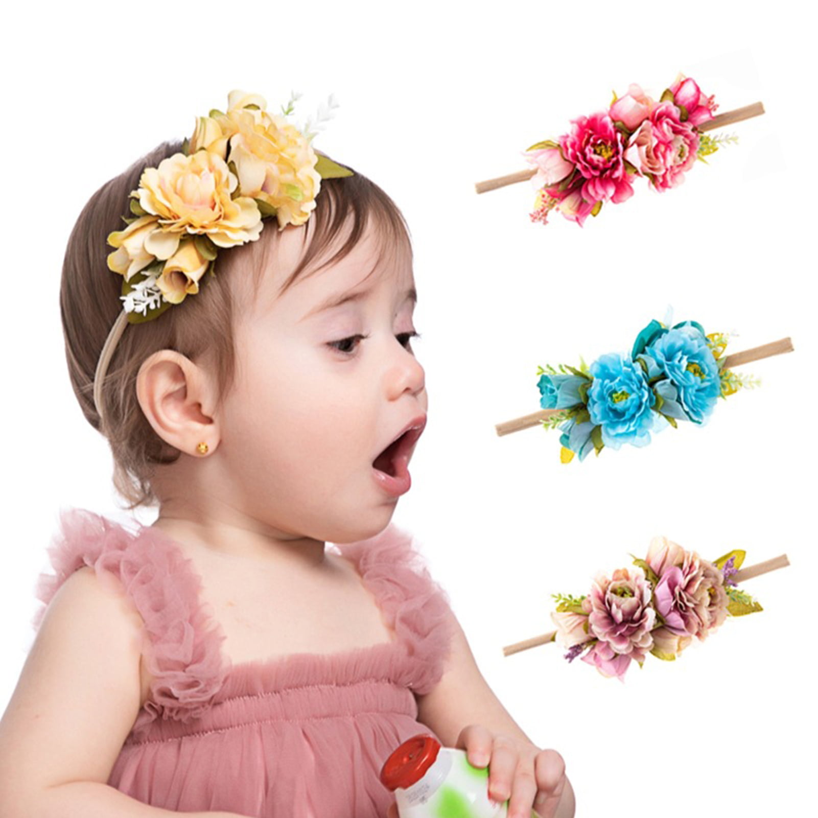 BABY GIRL  HEADBANDS WITH A NETTING OVERLAY FLOWER APPROX SIZE 0-6 MTHS