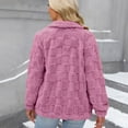 thumbnail image 4 of Women's Jacquard Check Plush Jacket, Stand Collar Full Zip Front, Loose Fit Fleece Coat, Long Sleeve Casual Outerwear, Soft Textured Winter Style Hot Pink XXXL, 4 of 5