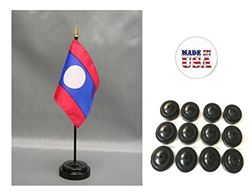 LAOS NEW SMALL 4 X 6 INCH MINI COUNTRY STICK FLAG BANNER WITH 10 INCH POLE ... 